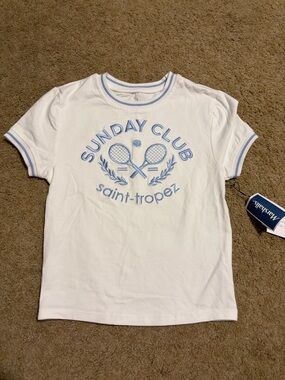 White Tee with Light Blue 'Sunday Club' Tennis Graphic